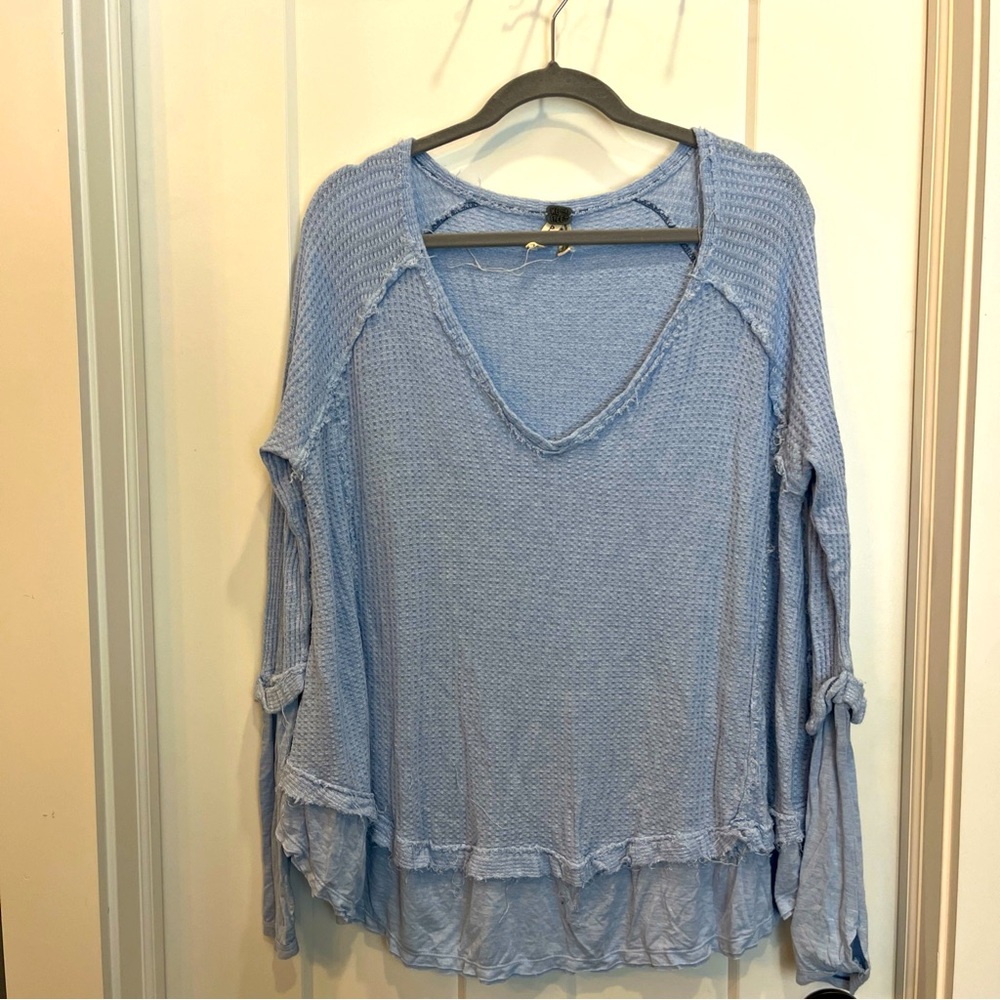 Free People We the Free Women's Sweater Knit‎ Top Sz Small Oversized Boho Blue